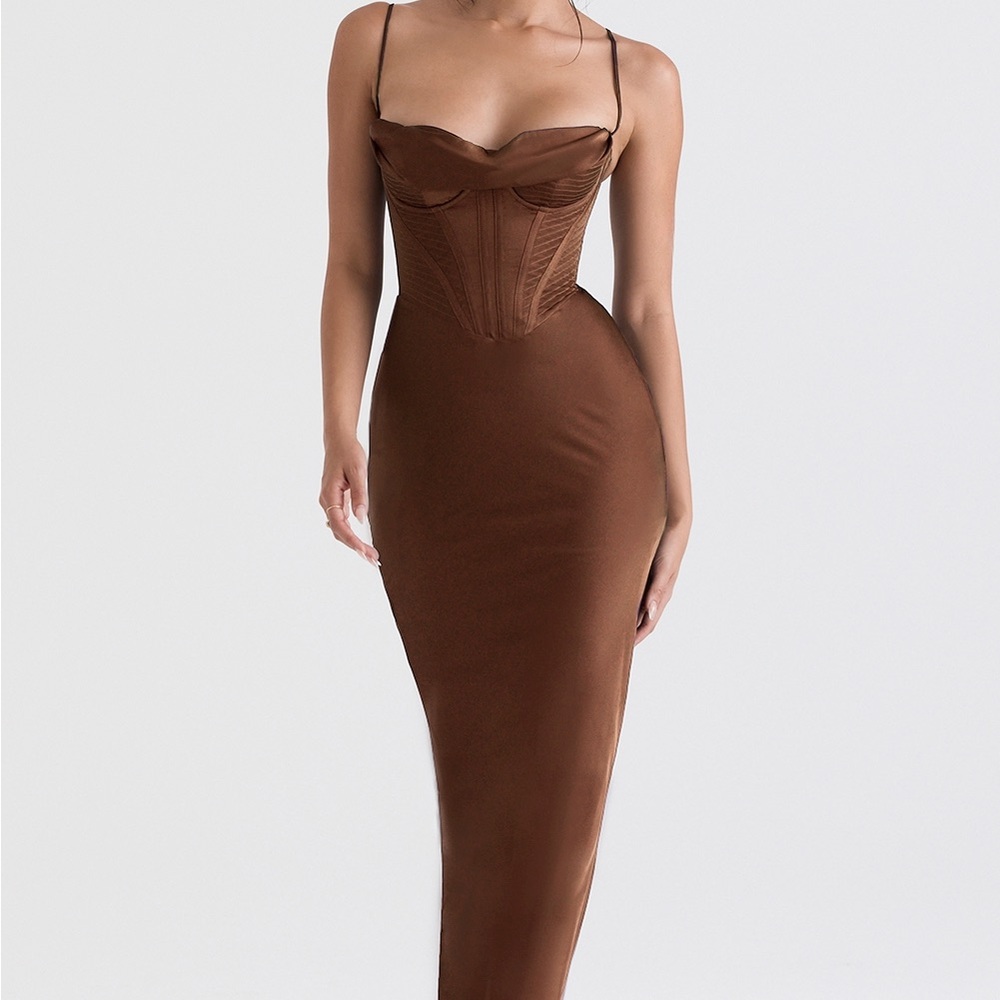 House of CB Elegant Brown Corset  maxi Dress